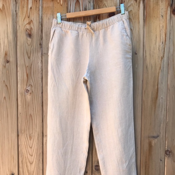 100% beige Linen draw string pants - Picture 2 of 6